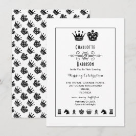 チェス盤のキングとクイーンを使ったゲームの夜の結婚式 招待状