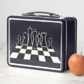 チェス盤の上の黒いチェス駒 メタルランチボックス (インサイチュ)