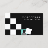 チェス盤の白黒モダンティール(緑がかった色)と写真 名刺 (正面)
