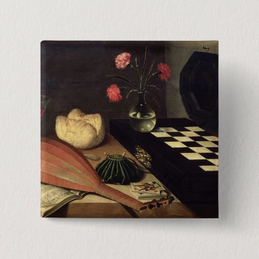 チェス盤1630年が付いている静物画 缶バッジ (正面)