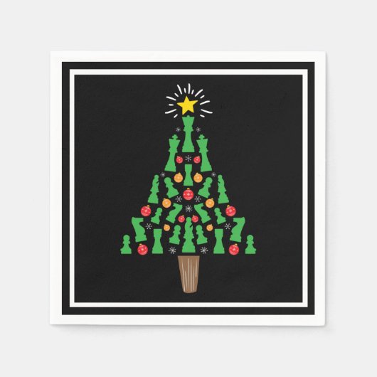 チェス駒クリスマスツリー スタンダードカクテルナプキン (正面)