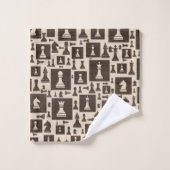 チェス駒パターン – 木製テクスチャ バスタオルセット (ウォッシュタオル)