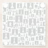 チェス駒パターン – 白黒 ガラスコースター (裏面)