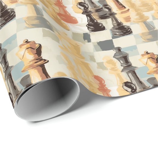 チェス駒モダンレトロの色抽象芸術 ラッピングペーパー (ロールコーナー)