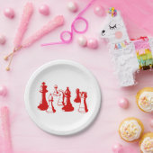 チェス駒ヴィンテージアート#2赤 ペーパープレート (パーティー)