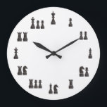 チェス駒 ラージ壁時計<br><div class="desc">チェスの値を表す黒いチェスの駒を持つウォ実在ルクロックで、完全にカスタマイズ可能。</div>