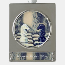 チェス騎士団のクリスマスパーソナライズされた シルバープレートバナーオーナメント