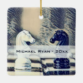 チェス騎士団のクリスマスパーソナライズされた セラミックオーナメント (裏面)