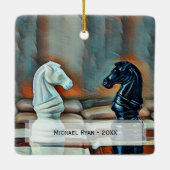 チェス騎士団のクリスマスパーソナライズされた セラミックオーナメント (裏面)