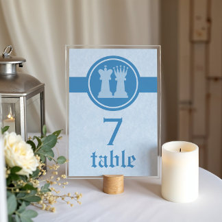 チェス キングとクイーンの結婚式 テーブル カード, 青 テーブルナンバー
