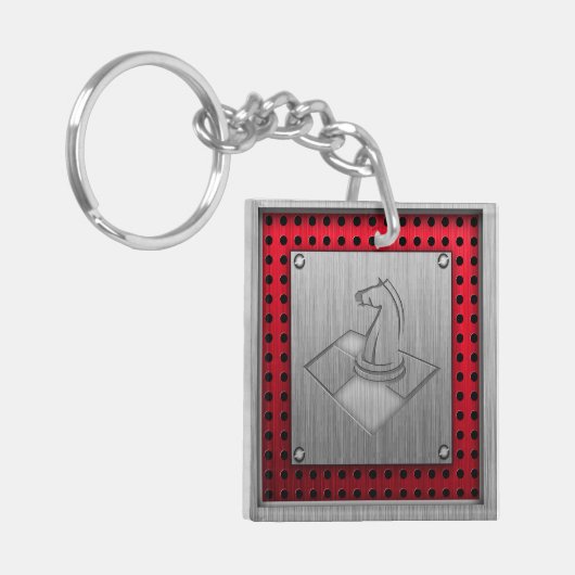 チェス; ブラシをかけられた金属一見 キーホルダー (正面左)