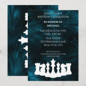 チェス ブルー ネビュラ クラシック チェス ピース 誕生日 招待状 (正面/裏面)