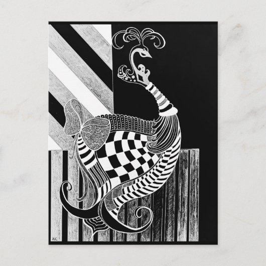 チェス&ボウナイト孔雀イラストレーション ポストカード (正面)