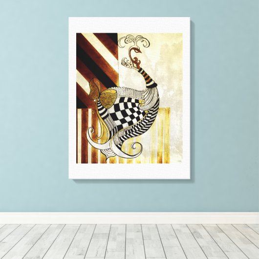 チェス&ボウヴィンテージ素朴孔雀イラストレーション キャンバスプリント (インサイチュ (ウッドフロア))