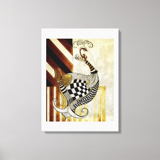 チェス&ボウヴィンテージ素朴孔雀イラストレーション キャンバスプリント (正面)