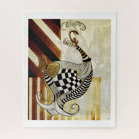 チェス&ボウヴィンテージ素朴孔雀イラストレーション ジグソーパズル (縦)