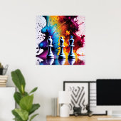 チェスAゲームの王AIファンタジーデジタルアートプリント ポスター (ホームオフィス)