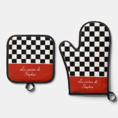 チェッイタリアンカーボードキッチンシェフ 鍋つかみ&鍋敷きセット (正面)