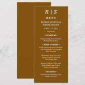 チェッエレガントチブラウンモノグラム結婚のメニューカード メニュー (正面/裏面)