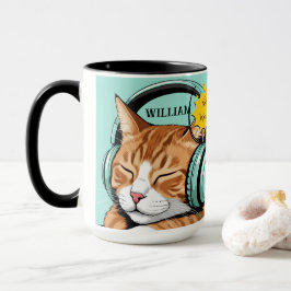 チェッカミオ 茶色の猫 ヘッドホン – オリジナル マグカップ