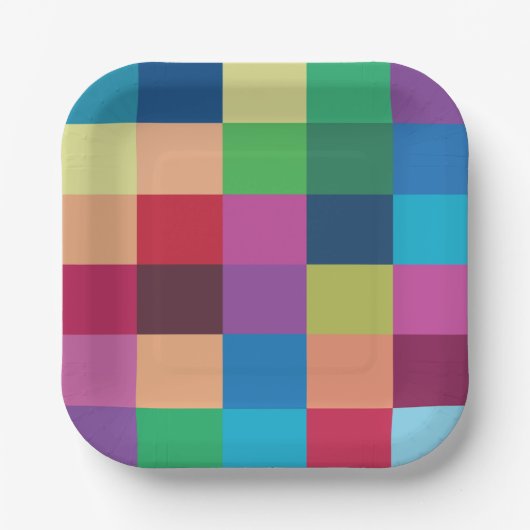 チェッカラフルカーボードパターンパーティー ペーパープレート (正面)