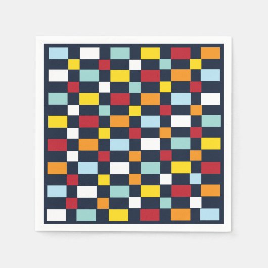 チェッカラフルカーボードパーティー スタンダードカクテルナプキン (正面)