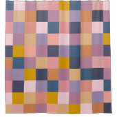 チェッカラフルカーボード幾何自然紫 シャワーカーテン (正面)