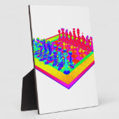 チェッカラフルスボードとチェスの駒 フォトプラーク (側面)