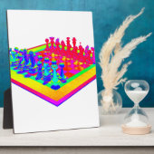 チェッカラフルスボードとチェスの駒 フォトプラーク (側面)