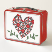 チェッカードスタイルパターンハート メタルランチボックス (正面)