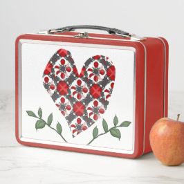 チェッカードスタイルパターンハート メタルランチボックス
