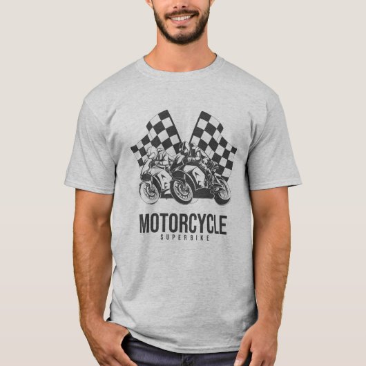 チェッカーフラッグとスーパーバイクレース Tシャツ (正面)
