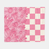 チェッカーフラワーパターンコケット フリースブランケット (正面(横))