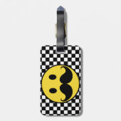 チェッカーボードが付いているレトロの髭Moutache ラゲッジタグ (裏面縦)