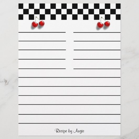 チェッカーボードさくらんぼレシピ紙8.5 x 11 チラシ (正面)