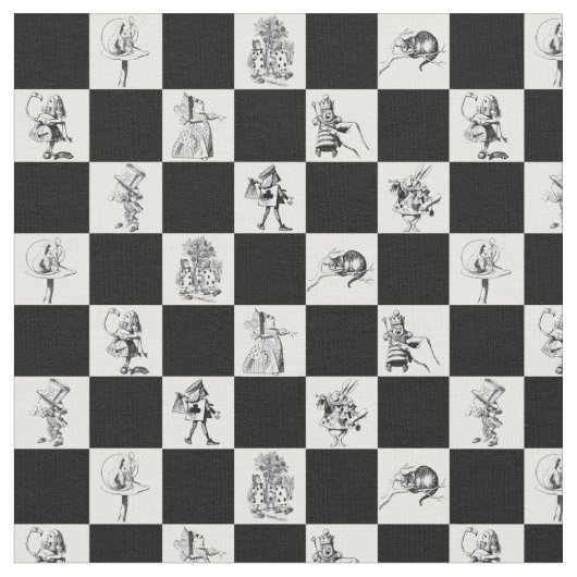 チェッカーボードのアリス白黒 ファブリック (クローズアップ)