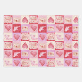 チェッカーボードのバレンタインの赤いピンク名門私立校風のクリーム ラッピングペーパーシート (正面3)