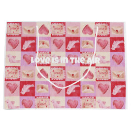 チェッカーボードのバレンタインの赤いピンク名門私立校風のクリーム ラージペーパーバッグ