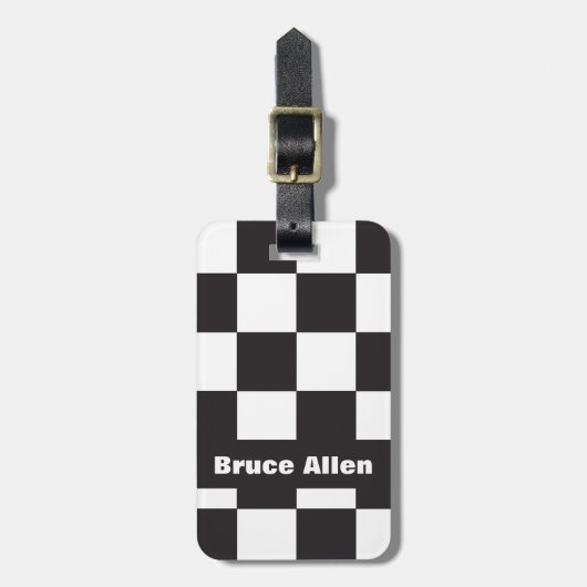 チェッカーボードのパターンの白黒の個人用設定 ラゲッジタグ (正面縦)