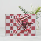 チェッカーボードのペパーミントクリスマスパーティー 招待状 (スタンド正面)