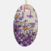 チェッカーボードの紫色のデイジーのスプレー セラミックオーナメント (右)