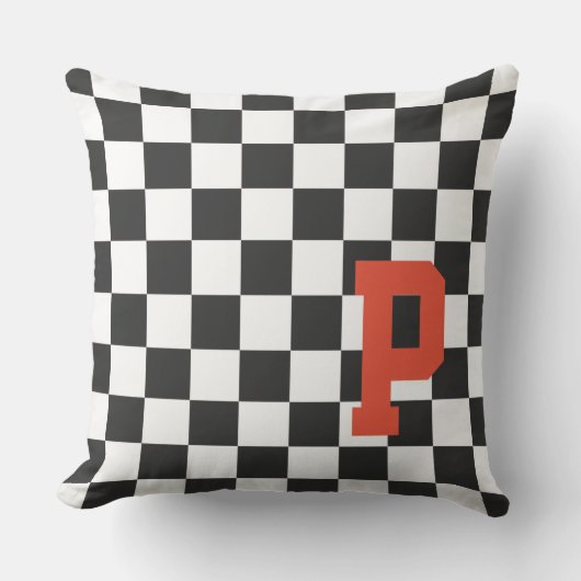 チェッカーボードスポーツファン名チームスクールカラー クッション (正面)