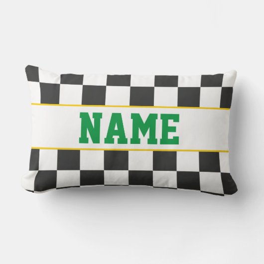 チェッカーボードスポーツファン名チームスクールカラー ランバークッション (正面)