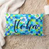 チェッカーボードハイビスカスハワイアンフローラアロハ ランバークッション (ブランケット)
