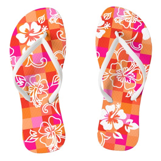 チェッカーボードハイビスカスハワイアンフローラ ビーチサンダル (ソール)