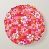 チェッカーボードハイビスカスハワイアンフローラ ラウンドクッション (裏面)