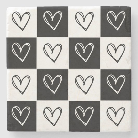 チェッカーボードハート ストーンコースター (正面)