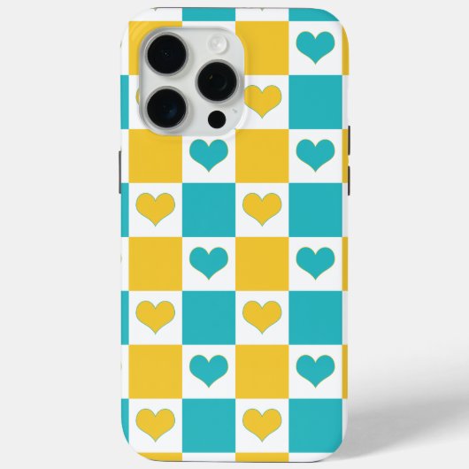 チェッカーボードハート(ターコイズと黄色) Case-Mate iPhoneケース (裏面)