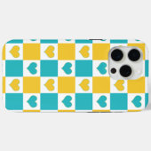 チェッカーボードハート(ターコイズと黄色) Case-Mate iPhoneケース (裏面 (横))