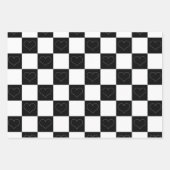 チェッカーボードハート（白黒） ラッピングペーパーシート (正面)